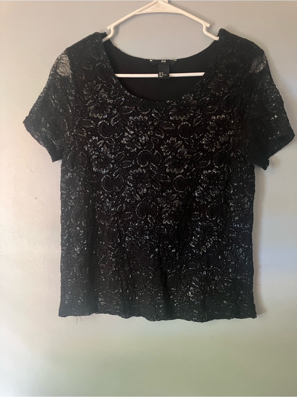 H&M Black Lace Short-Sleeve Blouse